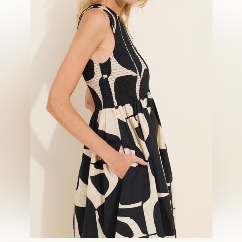 WRAY Flor Midi Dress Printed black and cream Women's Dress SZ M used - Picture 13 of 15